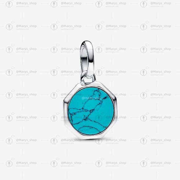 Pandora Turquoise-colored Engravable Mini Medallion Charm - Picture 1 of 7